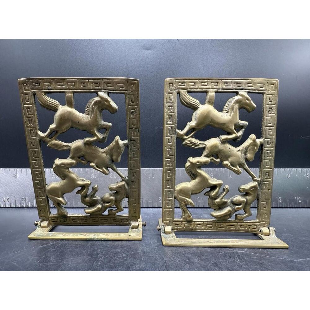 Vintage Pair BRASS COLLAPSIBLE HORSE BOOKENDS, 6 3/4" X 4 1/8" - Picture 9 of 15